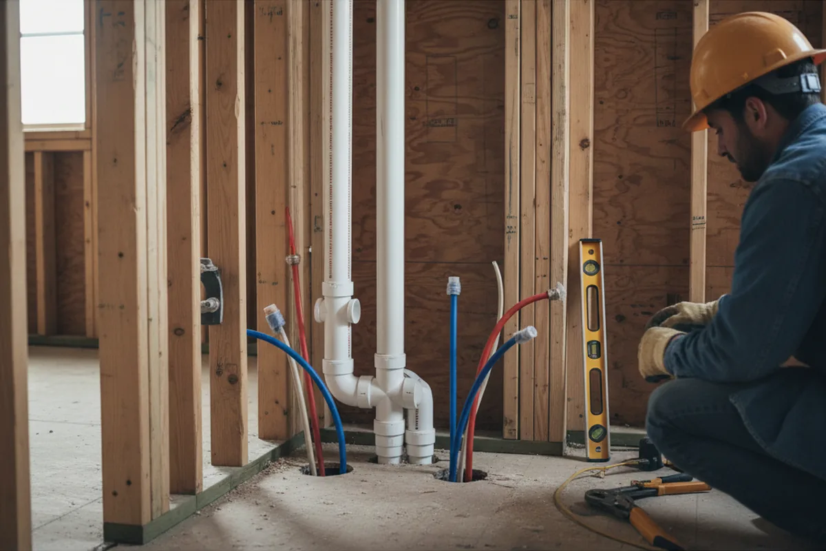 Drain and supply rough-in during Sump Pump Repair in Roanoke